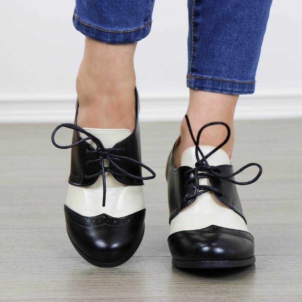 Vintage Style Black White Rockabilly Oxfords Boot - Picture 7 of 8